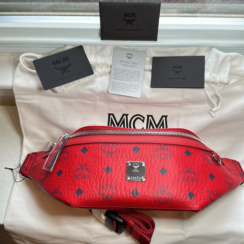MCM Red Leather Bum Bag LIKE NEW - Picture 1 of 16
